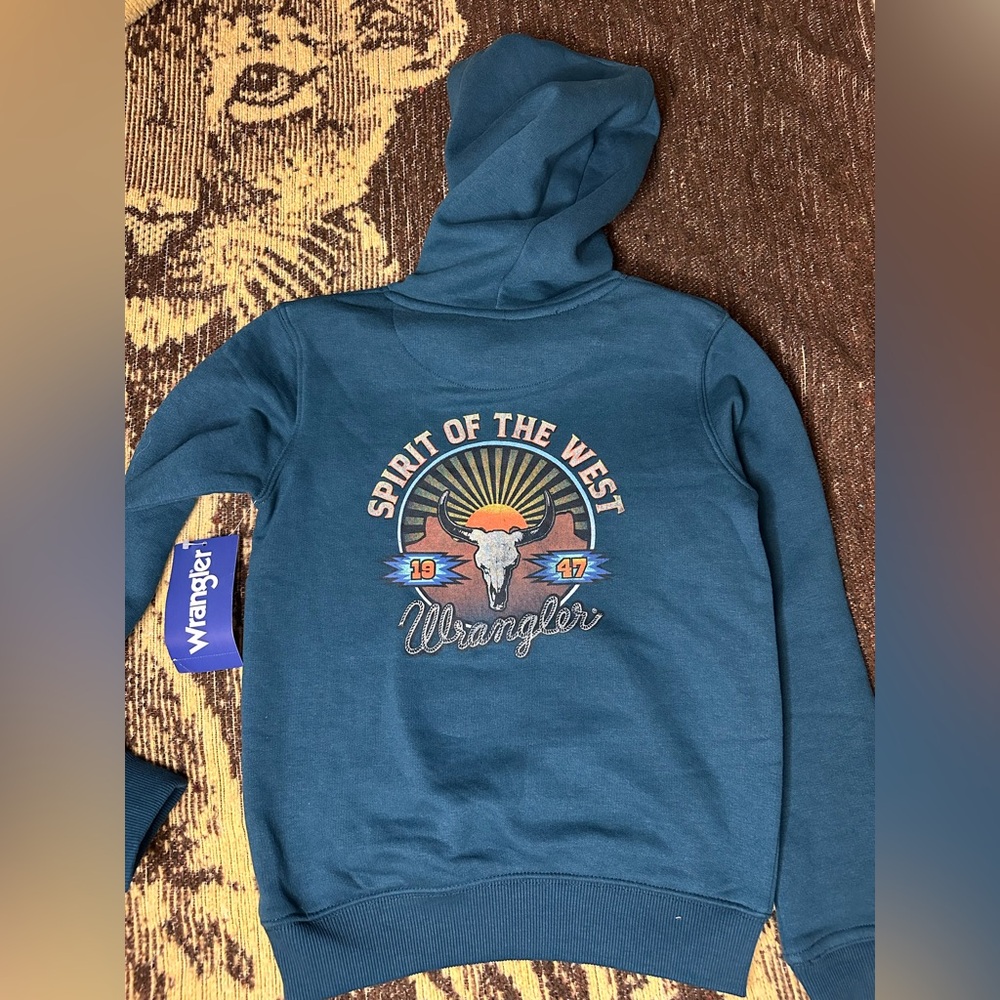 Wrangler Teal Pullover Hoodie with Chest Logo and Back Logo. NWT